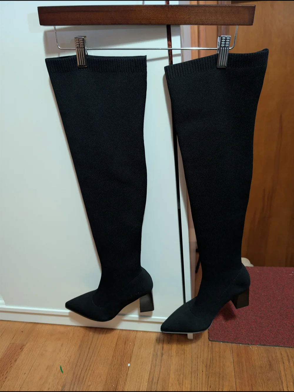 Black Over-the-Knee Stretch Boots with Block Heel